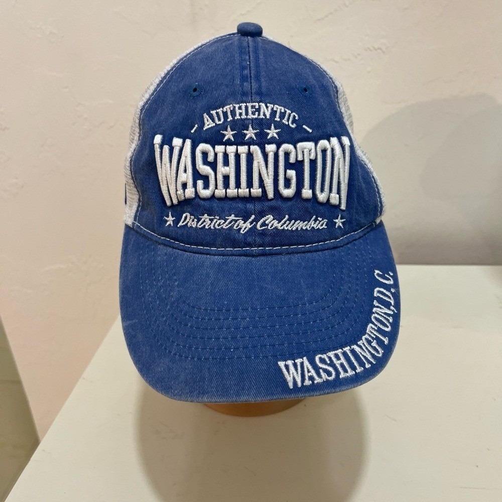 Washington DC Trucker Hat Blue White Authentic District of Columbia Snapback Cap